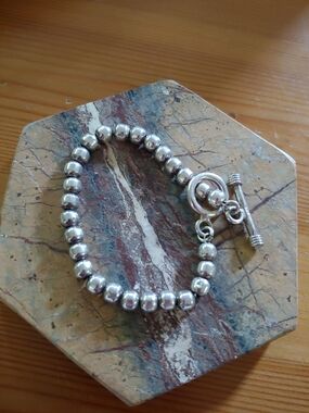 Sterling Silver Beaded Toggle Bracelet